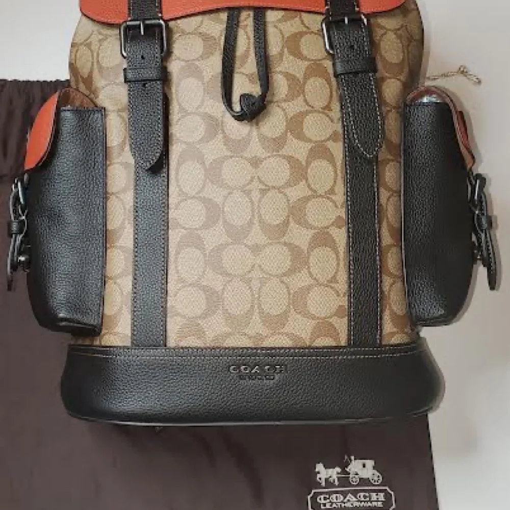 NWT COACH Signature Hudson Backpack in Colorblock Canvas Khaki/ Terracotta - Picture 12 of 14